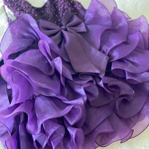 Girls Purple Ruffle Organza Party Dress with Beaded Bodice & Bow ~12-18 months